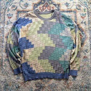 Vintage Colour Blocking Textured Pullover Sweater Size XL